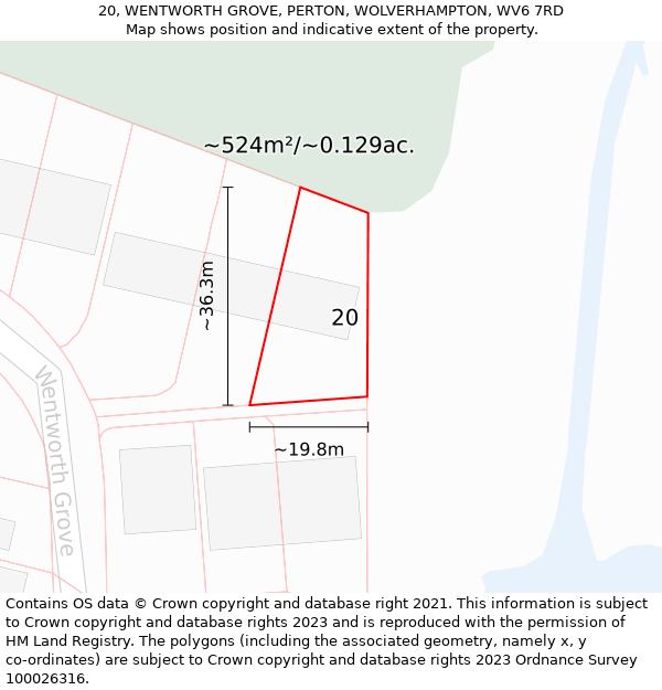 20, WENTWORTH GROVE, PERTON, WOLVERHAMPTON, WV6 7RD: Plot and title map