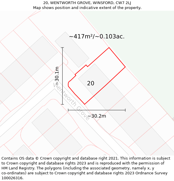 20, WENTWORTH GROVE, WINSFORD, CW7 2LJ: Plot and title map