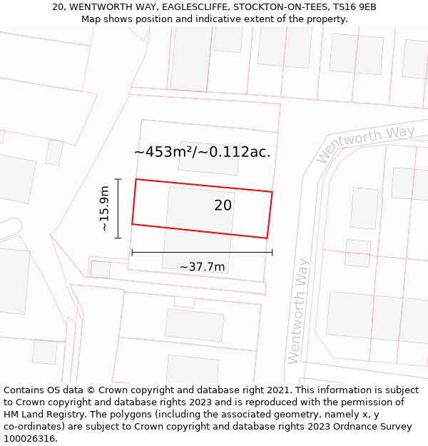 20, WENTWORTH WAY, EAGLESCLIFFE, STOCKTON-ON-TEES, TS16 9EB: Plot and title map