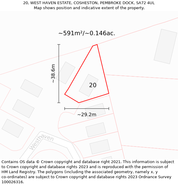 20, WEST HAVEN ESTATE, COSHESTON, PEMBROKE DOCK, SA72 4UL: Plot and title map