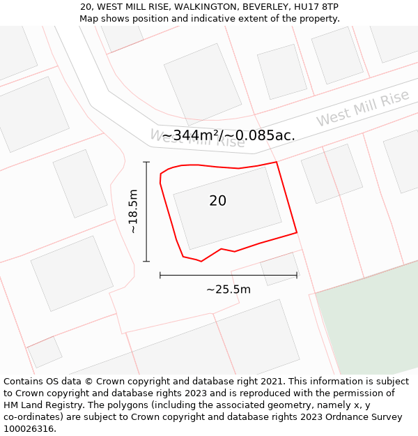 20, WEST MILL RISE, WALKINGTON, BEVERLEY, HU17 8TP: Plot and title map