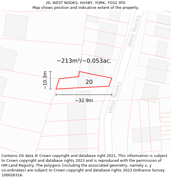 20, WEST NOOKS, HAXBY, YORK, YO32 3FD: Plot and title map