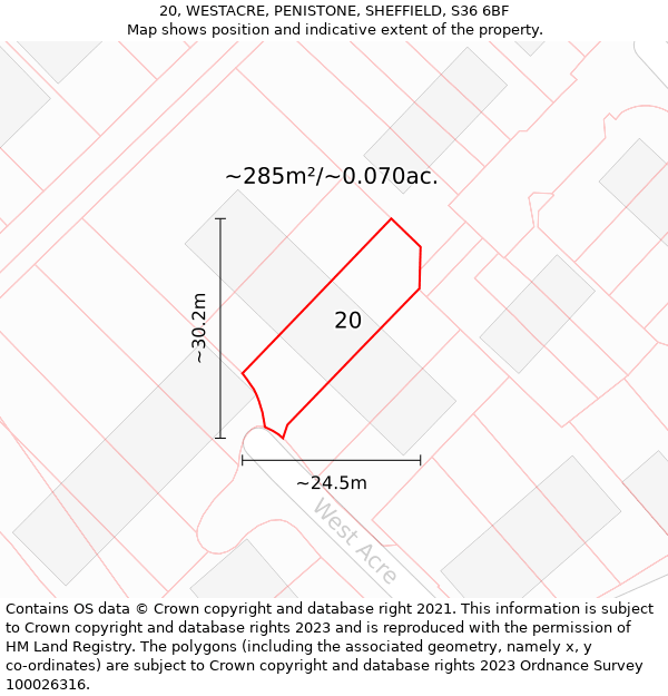 20, WESTACRE, PENISTONE, SHEFFIELD, S36 6BF: Plot and title map