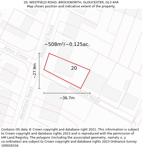 20, WESTFIELD ROAD, BROCKWORTH, GLOUCESTER, GL3 4AR: Plot and title map