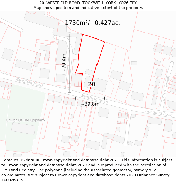 20, WESTFIELD ROAD, TOCKWITH, YORK, YO26 7PY: Plot and title map