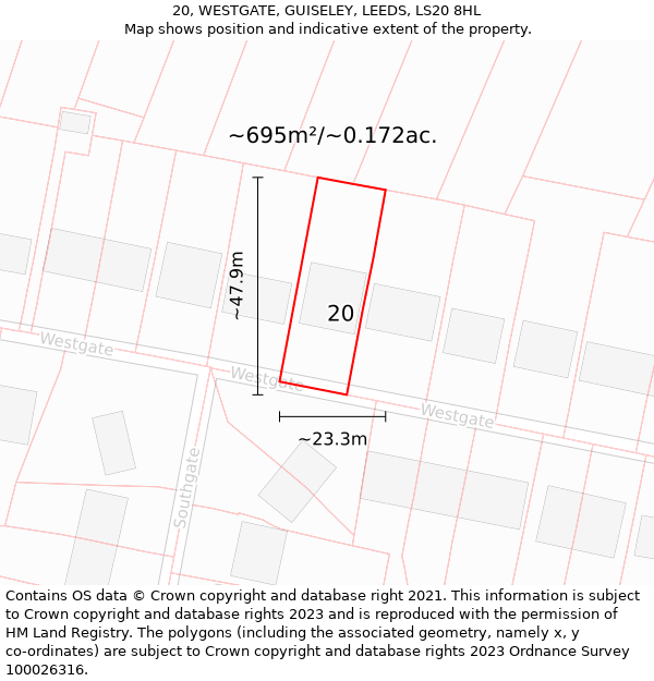 20, WESTGATE, GUISELEY, LEEDS, LS20 8HL: Plot and title map