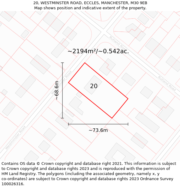 20, WESTMINSTER ROAD, ECCLES, MANCHESTER, M30 9EB: Plot and title map