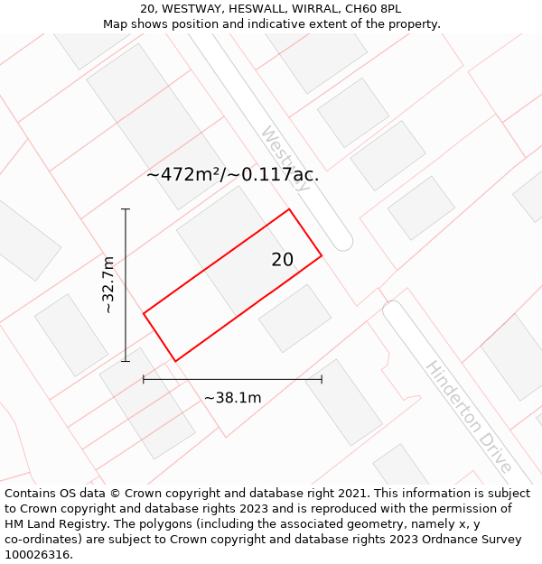 20, WESTWAY, HESWALL, WIRRAL, CH60 8PL: Plot and title map