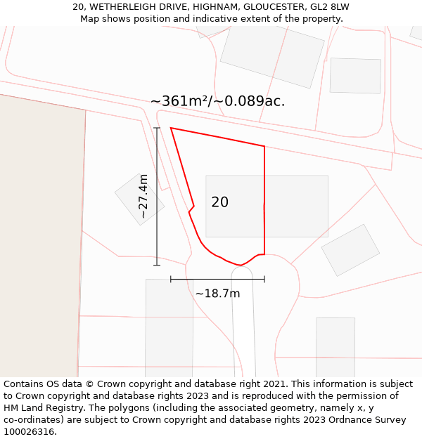 20, WETHERLEIGH DRIVE, HIGHNAM, GLOUCESTER, GL2 8LW: Plot and title map