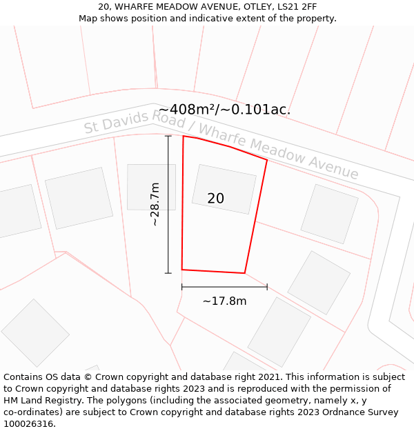 20, WHARFE MEADOW AVENUE, OTLEY, LS21 2FF: Plot and title map
