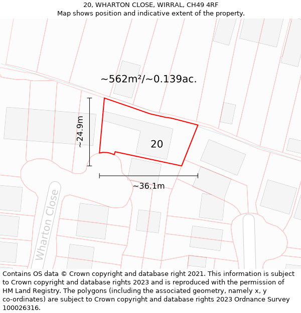 20, WHARTON CLOSE, WIRRAL, CH49 4RF: Plot and title map