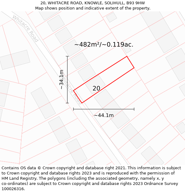 20, WHITACRE ROAD, KNOWLE, SOLIHULL, B93 9HW: Plot and title map