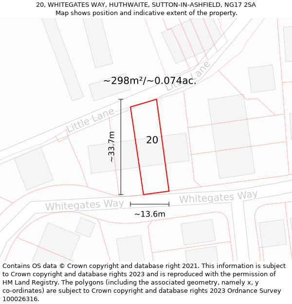 20, WHITEGATES WAY, HUTHWAITE, SUTTON-IN-ASHFIELD, NG17 2SA: Plot and title map