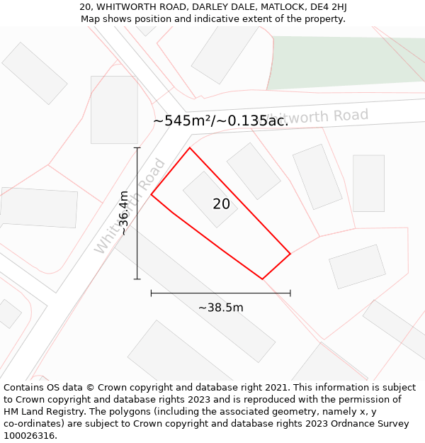 20, WHITWORTH ROAD, DARLEY DALE, MATLOCK, DE4 2HJ: Plot and title map