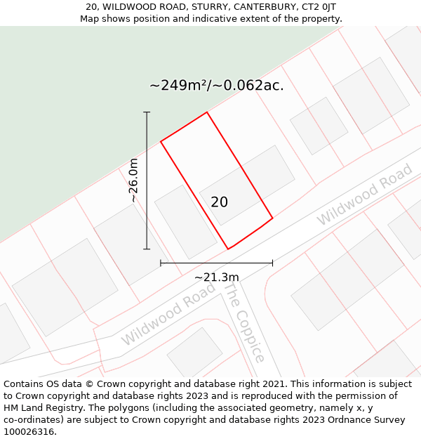 20, WILDWOOD ROAD, STURRY, CANTERBURY, CT2 0JT: Plot and title map