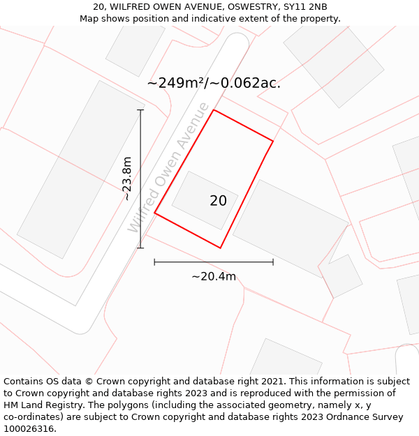 20, WILFRED OWEN AVENUE, OSWESTRY, SY11 2NB: Plot and title map