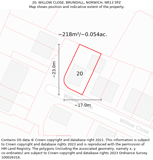 20, WILLOW CLOSE, BRUNDALL, NORWICH, NR13 5PZ: Plot and title map