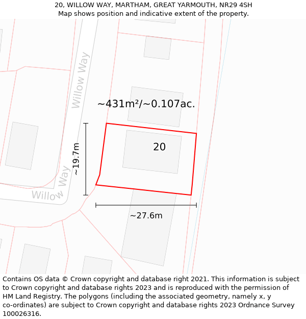 20, WILLOW WAY, MARTHAM, GREAT YARMOUTH, NR29 4SH: Plot and title map