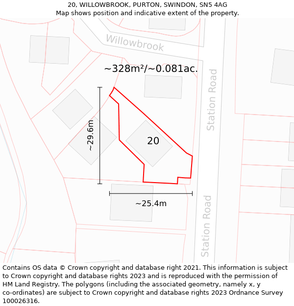 20, WILLOWBROOK, PURTON, SWINDON, SN5 4AG: Plot and title map