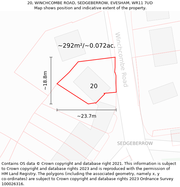 20, WINCHCOMBE ROAD, SEDGEBERROW, EVESHAM, WR11 7UD: Plot and title map