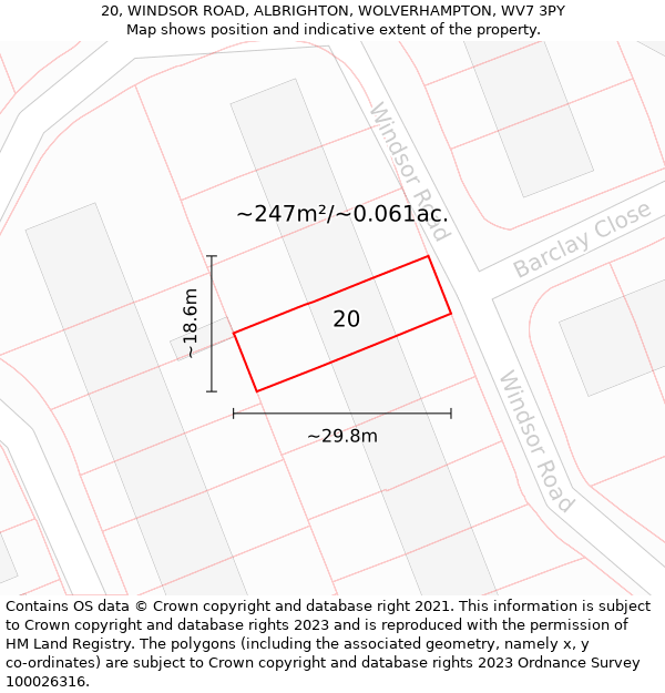 20, WINDSOR ROAD, ALBRIGHTON, WOLVERHAMPTON, WV7 3PY: Plot and title map