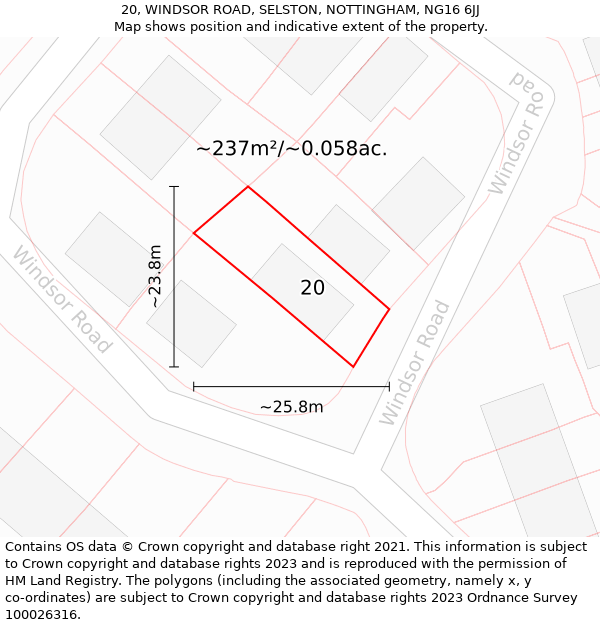 20, WINDSOR ROAD, SELSTON, NOTTINGHAM, NG16 6JJ: Plot and title map