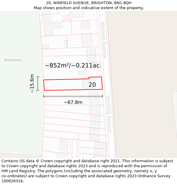 20, WINFIELD AVENUE, BRIGHTON, BN1 8QH: Plot and title map