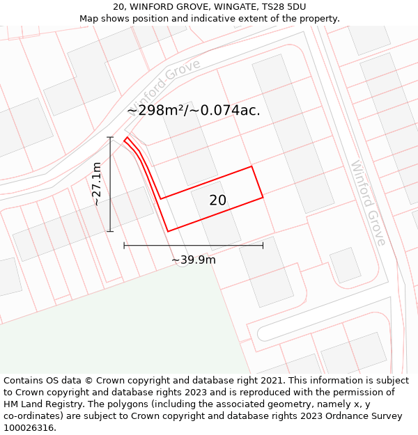 20, WINFORD GROVE, WINGATE, TS28 5DU: Plot and title map