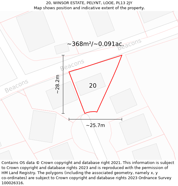 20, WINSOR ESTATE, PELYNT, LOOE, PL13 2JY: Plot and title map