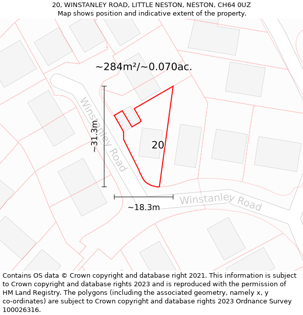 20, WINSTANLEY ROAD, LITTLE NESTON, NESTON, CH64 0UZ: Plot and title map