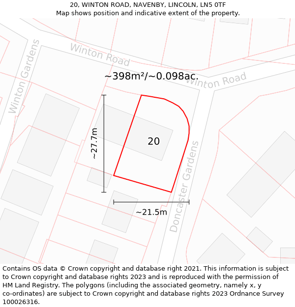 20, WINTON ROAD, NAVENBY, LINCOLN, LN5 0TF: Plot and title map