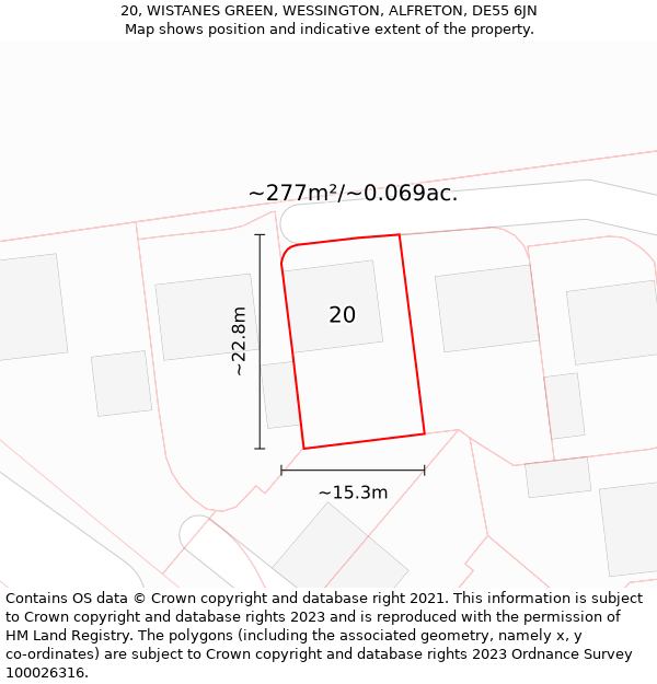 20, WISTANES GREEN, WESSINGTON, ALFRETON, DE55 6JN: Plot and title map