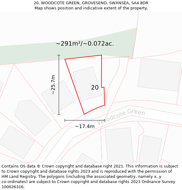 20, WOODCOTE GREEN, GROVESEND, SWANSEA, SA4 8DR: Plot and title map