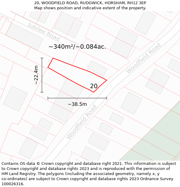 20, WOODFIELD ROAD, RUDGWICK, HORSHAM, RH12 3EP: Plot and title map