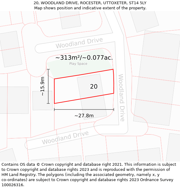 20, WOODLAND DRIVE, ROCESTER, UTTOXETER, ST14 5LY: Plot and title map