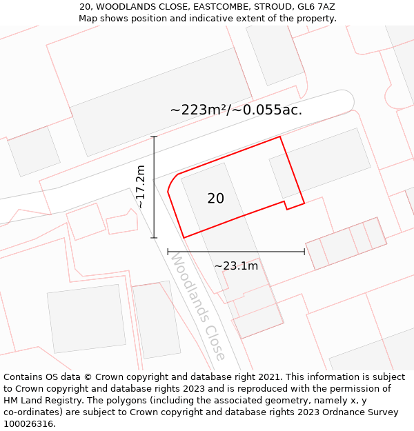 20, WOODLANDS CLOSE, EASTCOMBE, STROUD, GL6 7AZ: Plot and title map