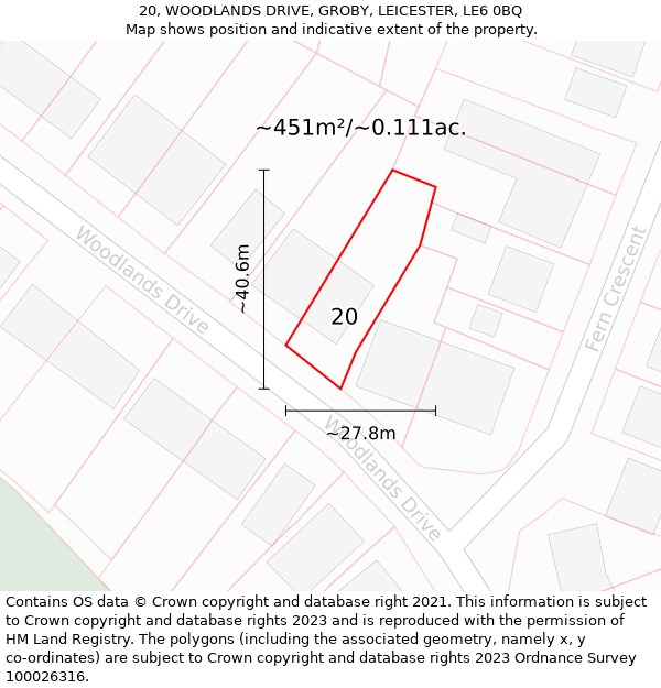 20, WOODLANDS DRIVE, GROBY, LEICESTER, LE6 0BQ: Plot and title map