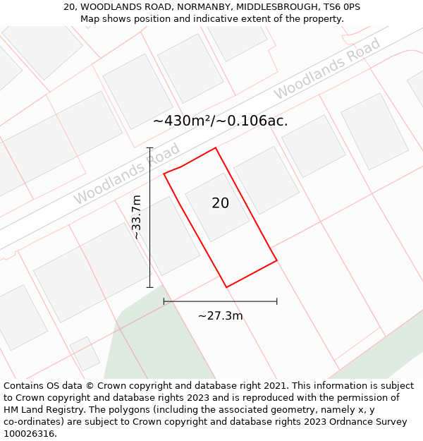 20, WOODLANDS ROAD, NORMANBY, MIDDLESBROUGH, TS6 0PS: Plot and title map