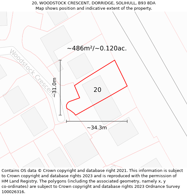 20, WOODSTOCK CRESCENT, DORRIDGE, SOLIHULL, B93 8DA: Plot and title map