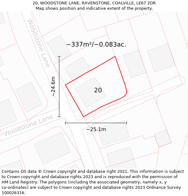 20, WOODSTONE LANE, RAVENSTONE, COALVILLE, LE67 2DR: Plot and title map