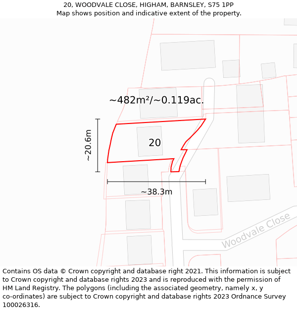 20, WOODVALE CLOSE, HIGHAM, BARNSLEY, S75 1PP: Plot and title map