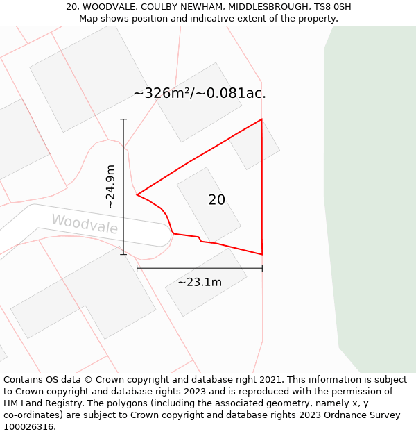 20, WOODVALE, COULBY NEWHAM, MIDDLESBROUGH, TS8 0SH: Plot and title map