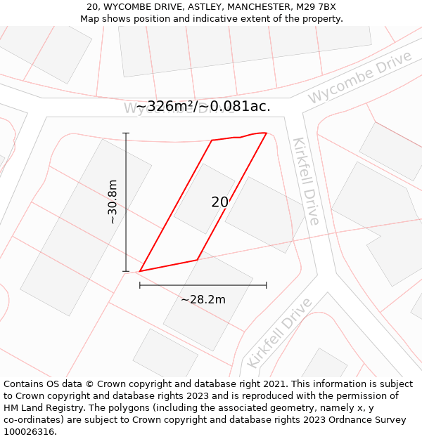 20, WYCOMBE DRIVE, ASTLEY, MANCHESTER, M29 7BX: Plot and title map