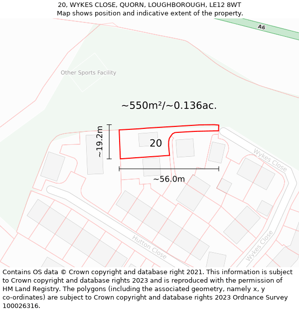 20, WYKES CLOSE, QUORN, LOUGHBOROUGH, LE12 8WT: Plot and title map