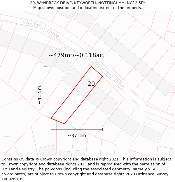 20, WYNBRECK DRIVE, KEYWORTH, NOTTINGHAM, NG12 5FY: Plot and title map