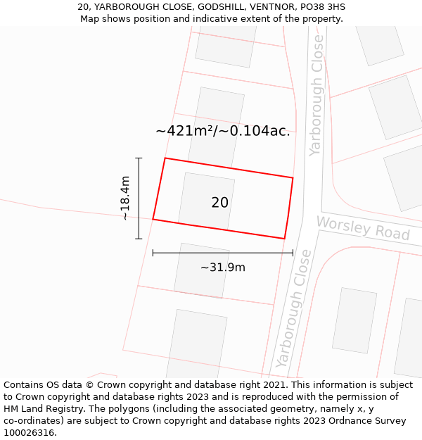 20, YARBOROUGH CLOSE, GODSHILL, VENTNOR, PO38 3HS: Plot and title map