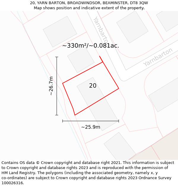 20, YARN BARTON, BROADWINDSOR, BEAMINSTER, DT8 3QW: Plot and title map