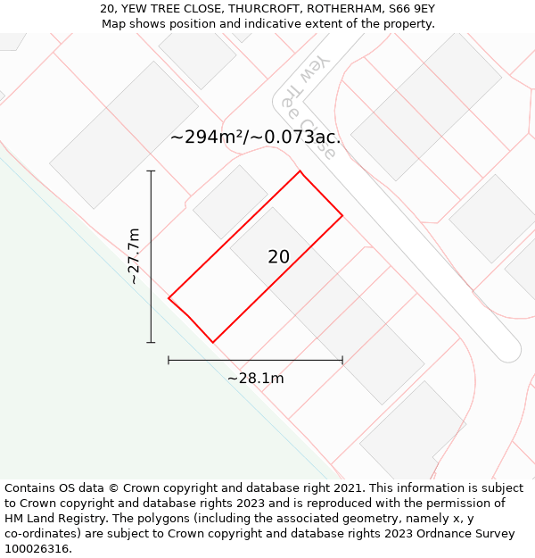 20, YEW TREE CLOSE, THURCROFT, ROTHERHAM, S66 9EY: Plot and title map