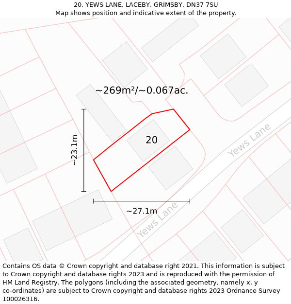 20, YEWS LANE, LACEBY, GRIMSBY, DN37 7SU: Plot and title map