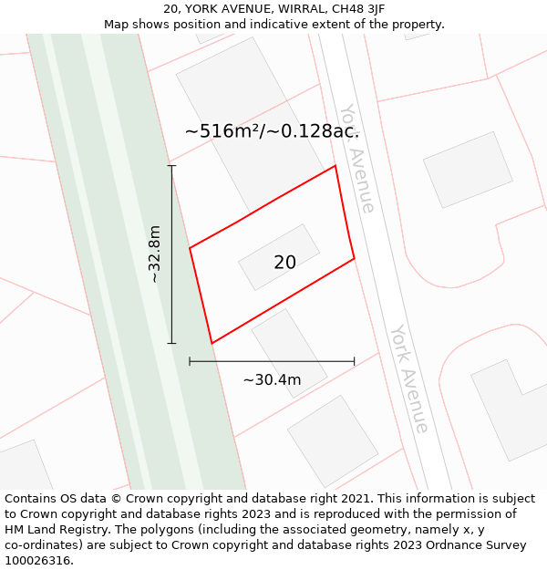 20, YORK AVENUE, WIRRAL, CH48 3JF: Plot and title map